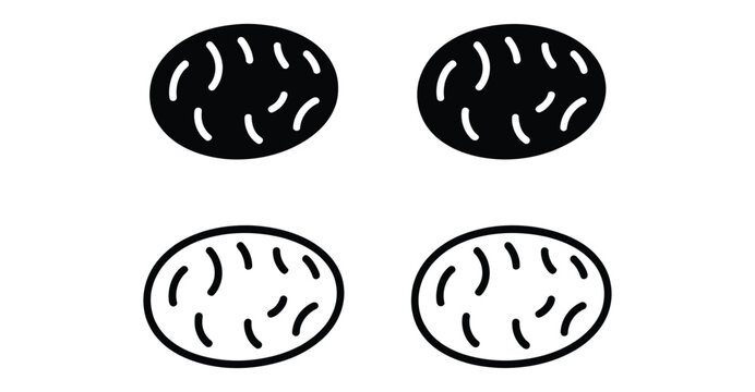 Stylized mitochondria icon set showing cristae structure in black and white variants, ideal for biology, cell science, and education visuals 