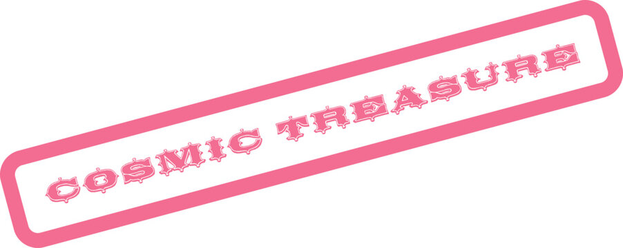 Retro textured pink stamp with a cosmic treasure message on a clean field