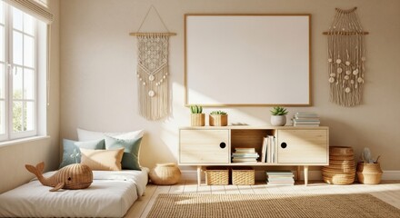 Cozy Scandinavian-inspired bedroom with natural decor elements and soft pastel accents