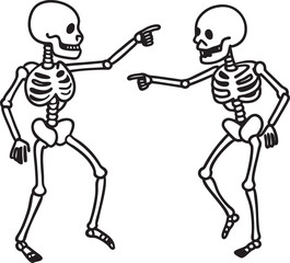 Two skeletons dancing silhouette  vector art ৩