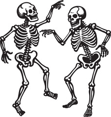 Two skeletons dancing silhouette  vector art