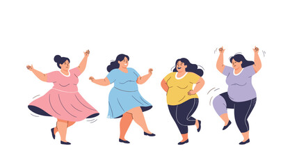 Joyful diverse women celebrating freedom and happiness with energetic dance moves in vibrant, modern style