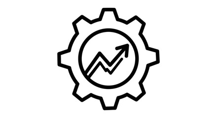A gear icon with a rising line graph inside, representing progress and growth in business.
