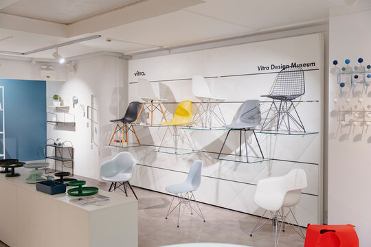 Design showroom interior displaying vitra chairs and furniture collection - Akureyri, Iceland - October 21 2025