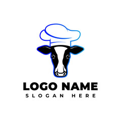 vector logo of a cow wearing a chef's hat