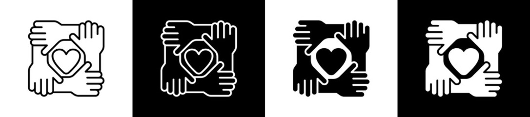 Teamwork icon variations in line and glyph style on black and white background