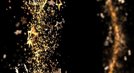 Obraz premium Elegant background with golden stars and bokeh effect. Ideal for Christmas, New Year, celebrations, party, holiday, and othe