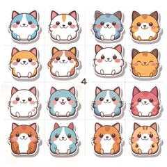 Cute Round Cat Faces Sticker Collection