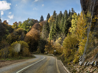 Beautiful colorful autumn scenery along the Piva River. Montenegro