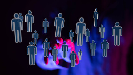 Abstract image showing network of people connected by a hand, teamwork, communication, social media, technology