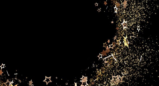 Stunning golden stars on a black background perfect for celebration, holiday, and festive designs. Use for invitations, post - Powered by Adobe