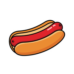 A simple cartoon illustration of a hot dog in a bun