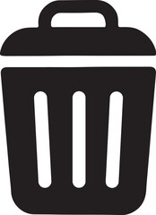 Trash can vector, bold black silhouette with lid and vertical slots — stock vector