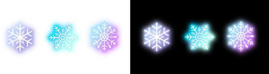 PNG image Collection of colorful snowflake icons with neon glow effects perfect for winter holiday designs and festive seasonal graphics for web and print use on transparent background © MariaAlam