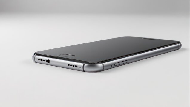 Sleek Black Smartphone on White Surface - Modern Technology.