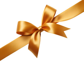 Fototapeta premium A golden satin ribbon tied into a bow, isolated on transparent background