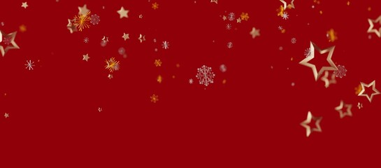 Christmas background with golden stars and snowflakes on a vibrant red background. Perfect for holiday designs, greeting cards, and f