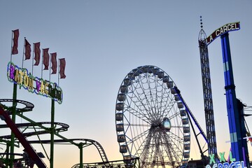 Ferris wheel. Observation. Ferris wheel with cabins for visitors. Attraction for viewing city from height. Gran Canaria. Canary Islands