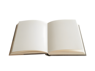 An open blank book with empty pages, isolated on transparent background