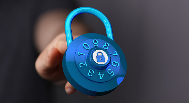 Secure digital protection concept with a blue padlock. Symbolizing data security, privacy, and protection. Idea