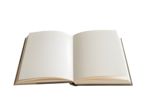 An open blank book with empty pages, isolated on transparent background