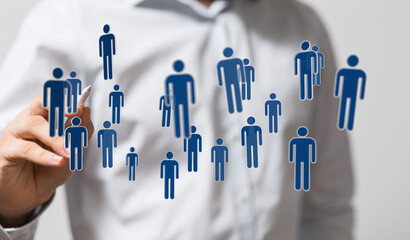 Abstract image depicting human icons floating in air, representing concepts like networking, teamwork, and inno