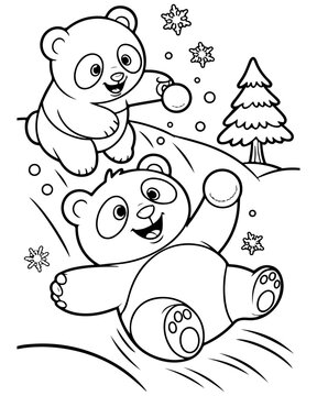 Spielende Pandas im Schnee Cartoon
