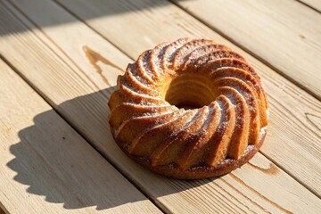 Top View of Sugared Cruller Donut Ring on Light Wooden Surface nice 