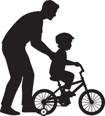 Obraz premium Father Teaching Child to Ride Bicycle Silhouette.