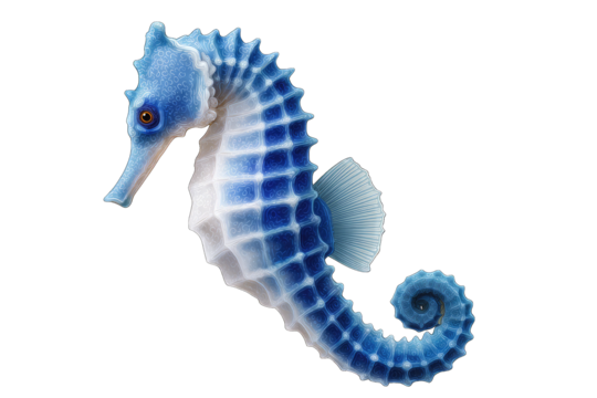 Blue seahorse with intricate patterns isolated on a transparent background
