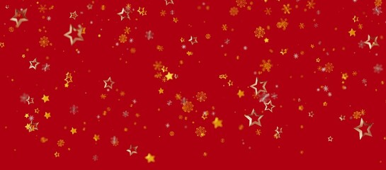 Abstract Christmas background featuring falling golden stars and snowflakes over a red backdrop, suitable for holiday designs, festive greetings © vegefox.com