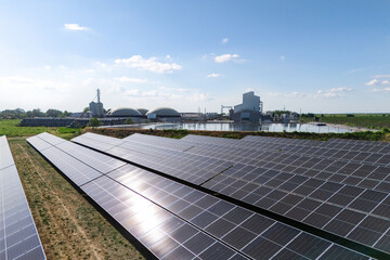 Aerial view of biogas plant using renewable energy for biomethane production