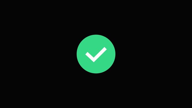 Animated check mark symbol showing success and approval. Clean smooth green tick motion with transparent alpha background. Ideal for UI feedback, app notifications, explainer video overlays and motion