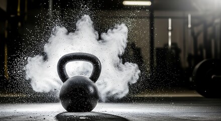 Kettlebell with chalk dust in a gym training environment