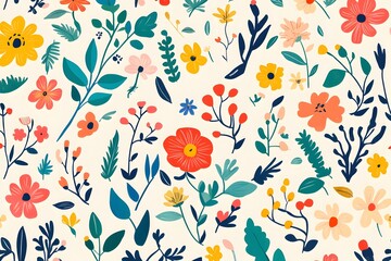 Fototapeta premium Seamless pattern with flowers and plants
