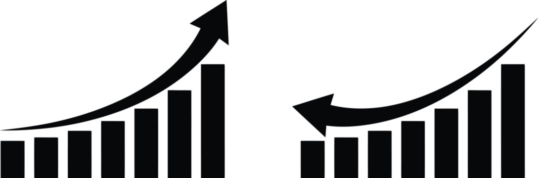 Business growth bar chart with upward arrow vector illustration