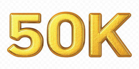 realistic smooth 50K FOLLOWERS typography mad by different color style isolated on transparent background	
