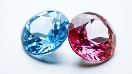 Ruby and blue topaz gemstone set with polished facets on transparent background