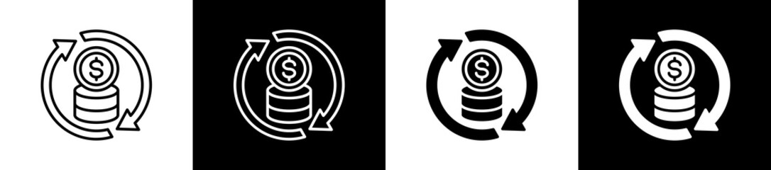 Cash Flow icon variations in line and glyph style on black and white background