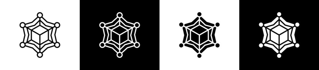 Blockchain icon variations in line and glyph style on black and white background