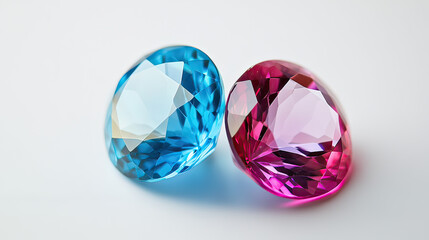 Ruby and blue topaz gemstone set with polished facets on transparent background