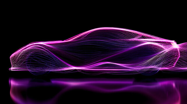 Futuristic sports car outline glowing with digital light waves