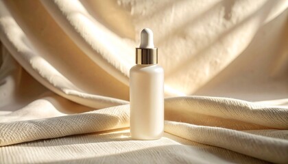Luxury Skincare Bottle on Textured Linen in Beige Soft Light