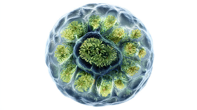 Close up of a virus cell attacking healthy cells isolated on white background