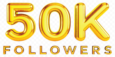 realistic smooth 50K FOLLOWERS typography mad by different color style isolated on transparent background	
