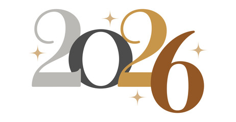  Elegant 2026 typography in silver, gold, bronze, and gray with sparkles, festive New Year celebration design for future planning visuals