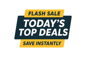 Flat vector banner design top text SALE main text TODAY TOP DEALS bottom text SAVE INSTANTLY and gray bold rectangular composition