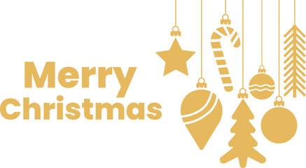 Merry christmas text with golden hanging ornaments on a clean white background for holiday season celebration greeting Vector,holidays poster,cover,background design  © Graphics store 