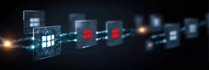 Fototapeta premium The interface of the server orchestrates microscopic beams carrying memory data across the network, where receivers detect and amplify each luminous pulse