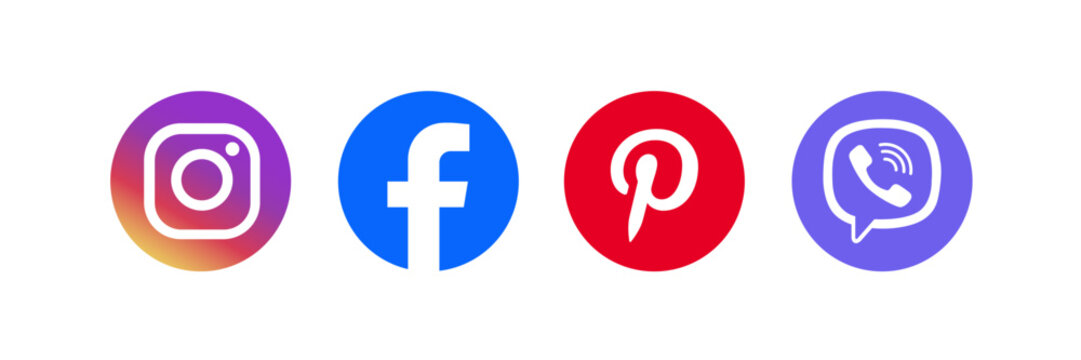 Instagram, Facebook, Pinterst, Viber Logo Icons, Popular Social Media, Messenger. Vector Icon